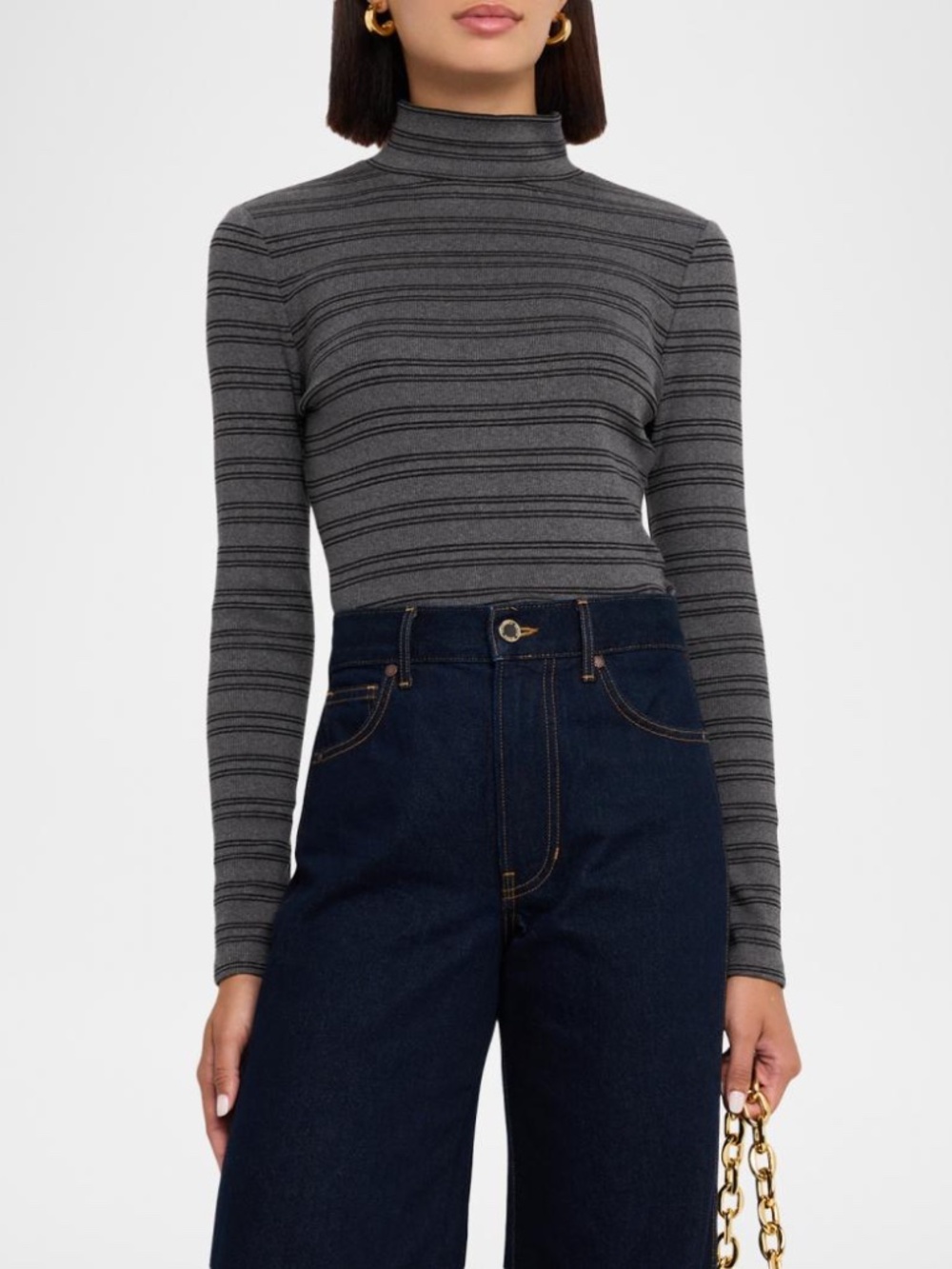 Veronica Beard Nate Stripe Turtleneck Cotton Blend Top Medium NWT